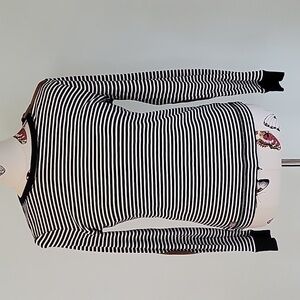 RALPH LAUREN blue & white striped top with suede elbow patches.  Size Med.